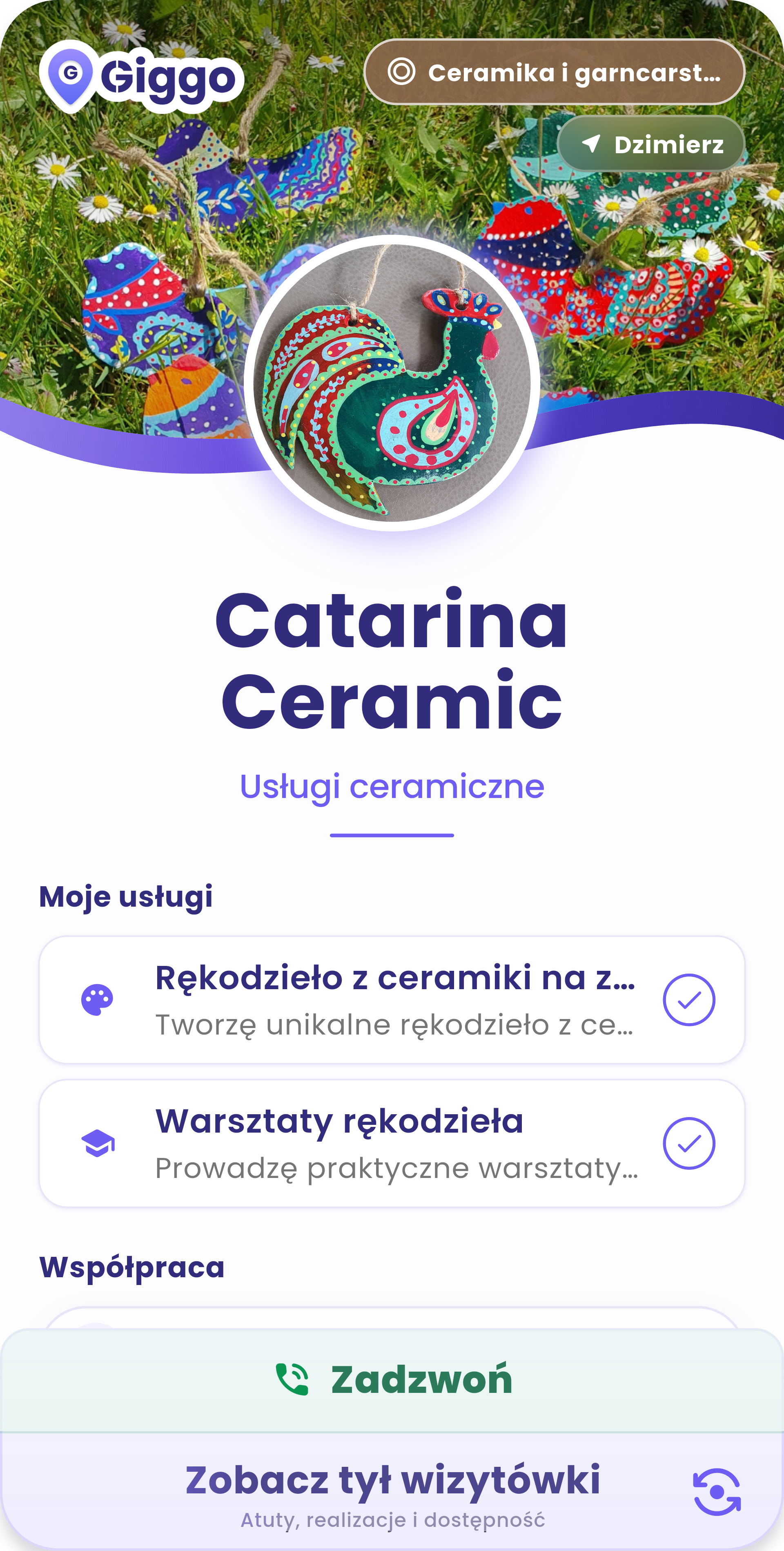 E‑wizytówka pracowni ceramicznej Catarina Ceramic w Giggo